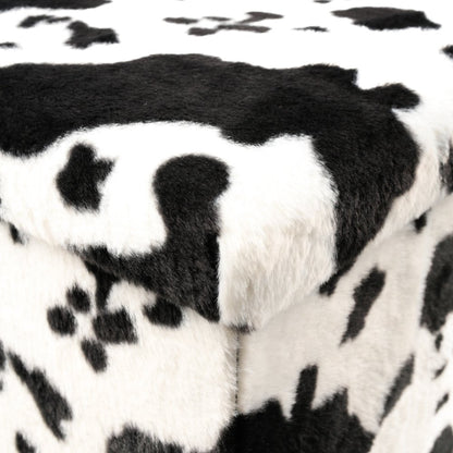 15" Black and White Faux Fur Cow Print Storage Ottoman