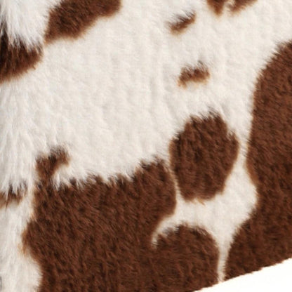 15" White and Brown Faux Fur Cow Print Storage Ottoman