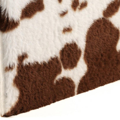 15" White and Brown Faux Fur Cow Print Storage Ottoman