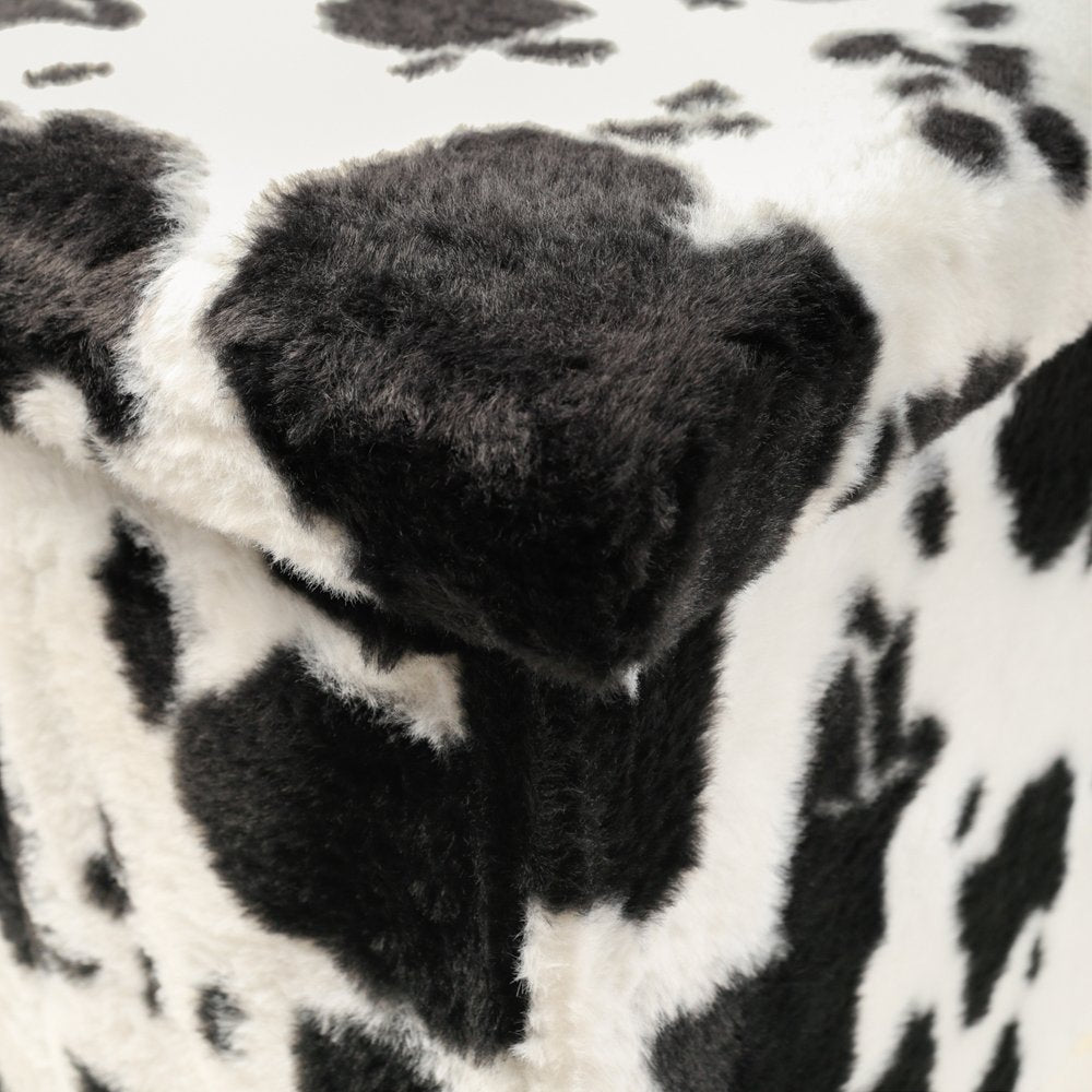 30" Black and White Faux Fur Cow Print Storage Ottoman