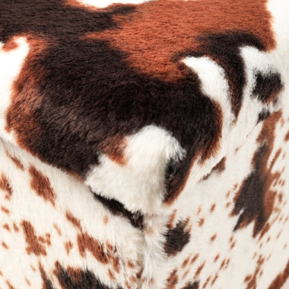 30" White and Brown Faux Fur Cow Print Storage Ottoman