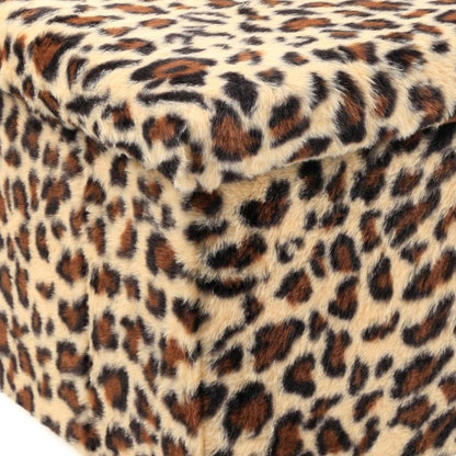 12" Black and Tan Faux Fur Leopard Storage Ottoman