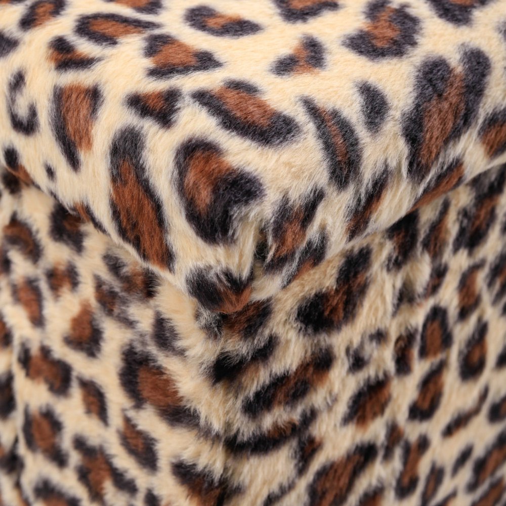 12" Black and Tan Faux Fur Leopard Storage Ottoman