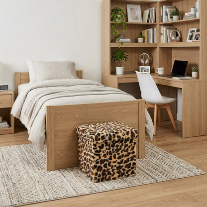12" Black and Tan Faux Fur Leopard Storage Ottoman