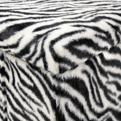 12" Black and White Faux Fur Zebra Storage Ottoman