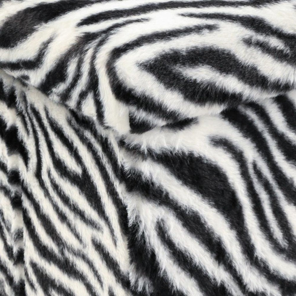 12" Black and White Faux Fur Zebra Storage Ottoman