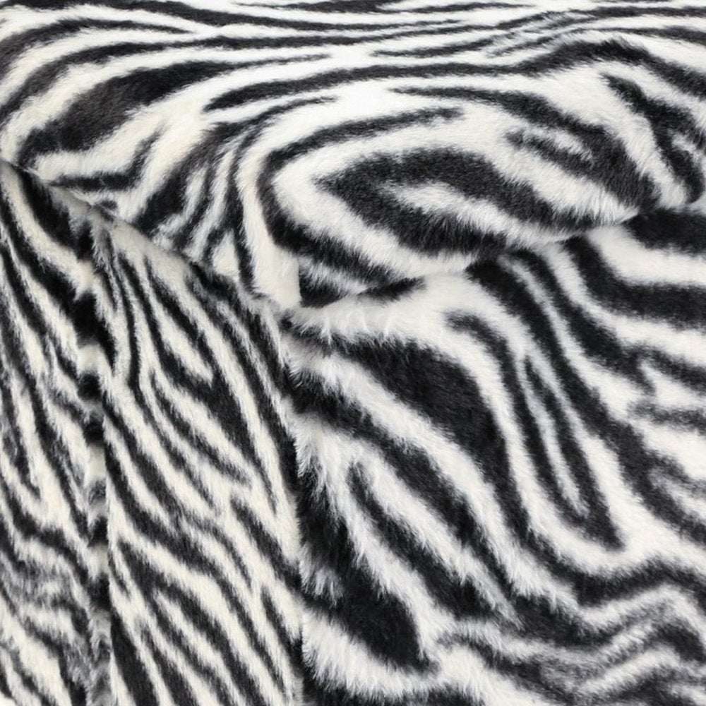 12" Black and White Faux Fur Zebra Storage Ottoman