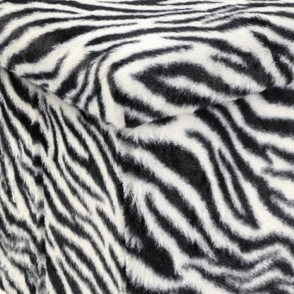 12" Black and White Faux Fur Zebra Storage Ottoman