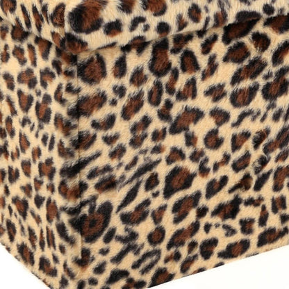15" Tan and Black Faux Fur Leopard Storage Ottoman
