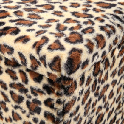 15" Tan and Black Faux Fur Leopard Storage Ottoman
