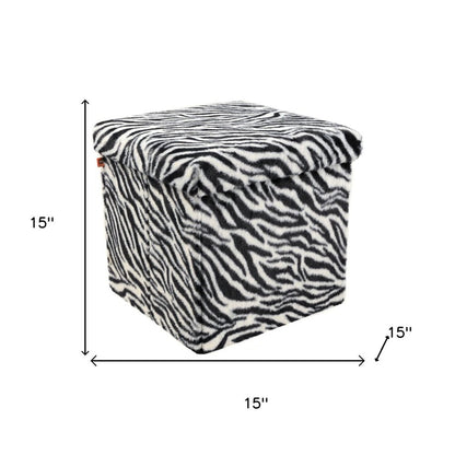 15" Black and White Faux Fur Zebra Storage Ottoman