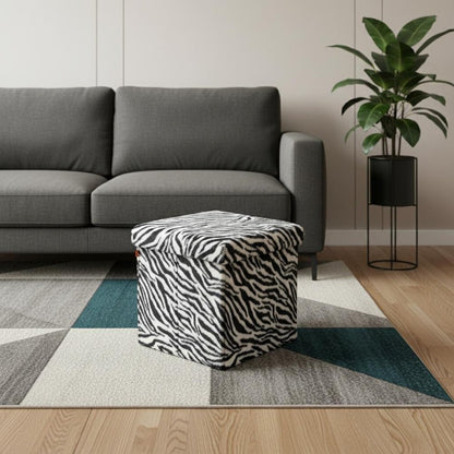 15" Black and White Faux Fur Zebra Storage Ottoman