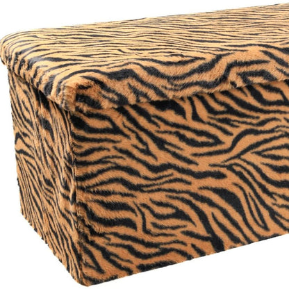 30" Black and Tan Faux Fur Tiger Storage Ottoman