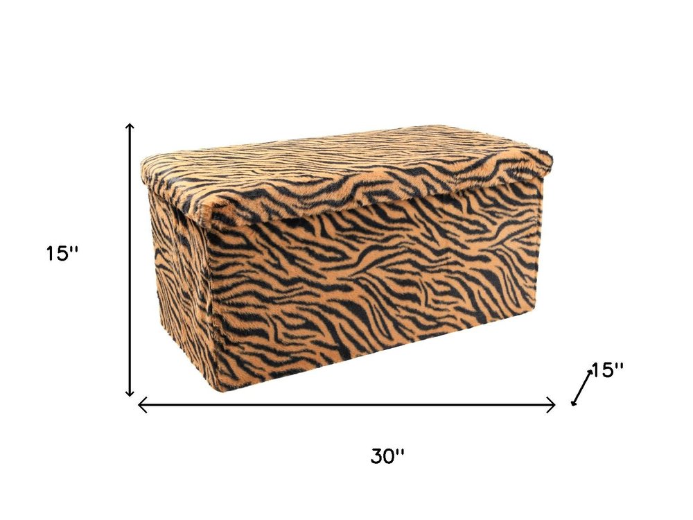 30" Black and Tan Faux Fur Tiger Storage Ottoman