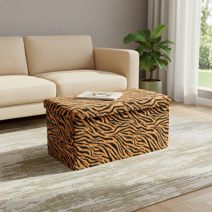 30" Black and Tan Faux Fur Tiger Storage Ottoman