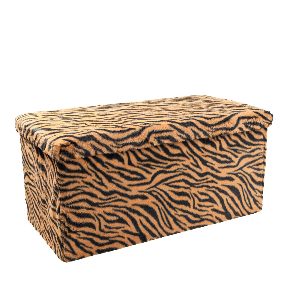 30" Black and Tan Faux Fur Tiger Storage Ottoman