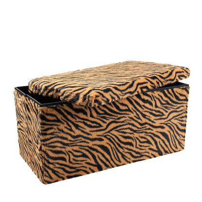 30" Black and Tan Faux Fur Tiger Storage Ottoman
