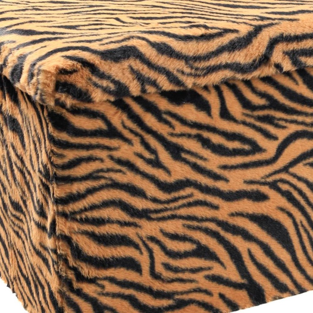30" Black and Tan Faux Fur Tiger Storage Ottoman