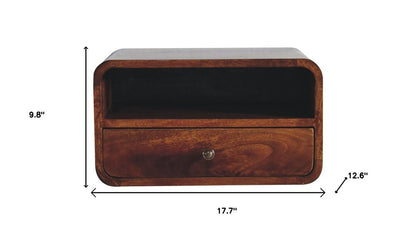 18" Brown Solid Wood One Drawer Floating Nightstand