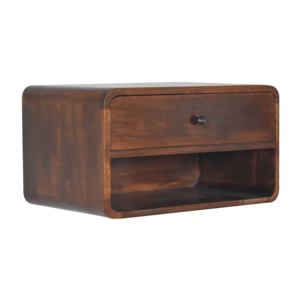 22" Brown Solid Wood One Drawer Floating Nightstand