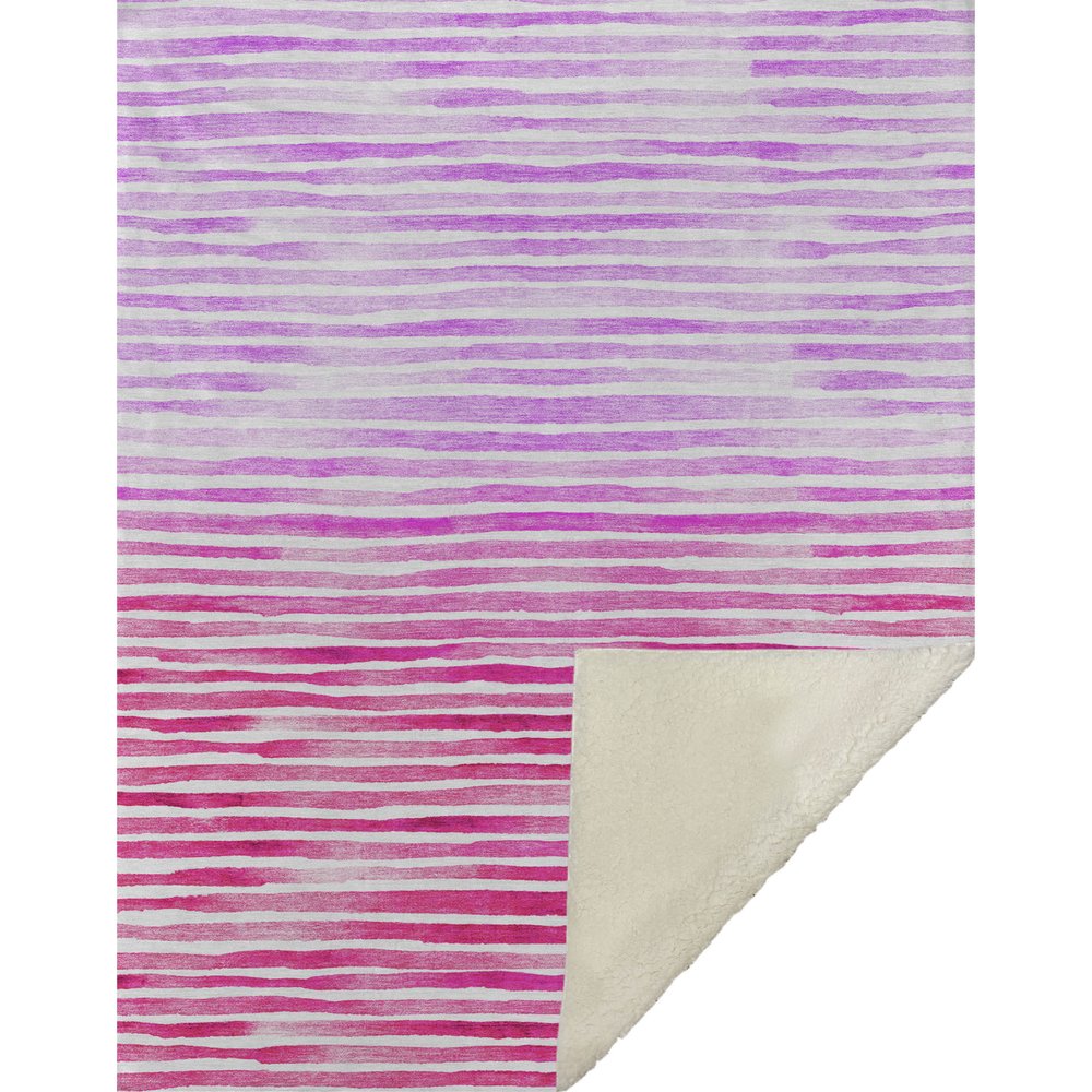 50" X 70" Pink And Ivory Striped Microfiber Plush Throw Blanket