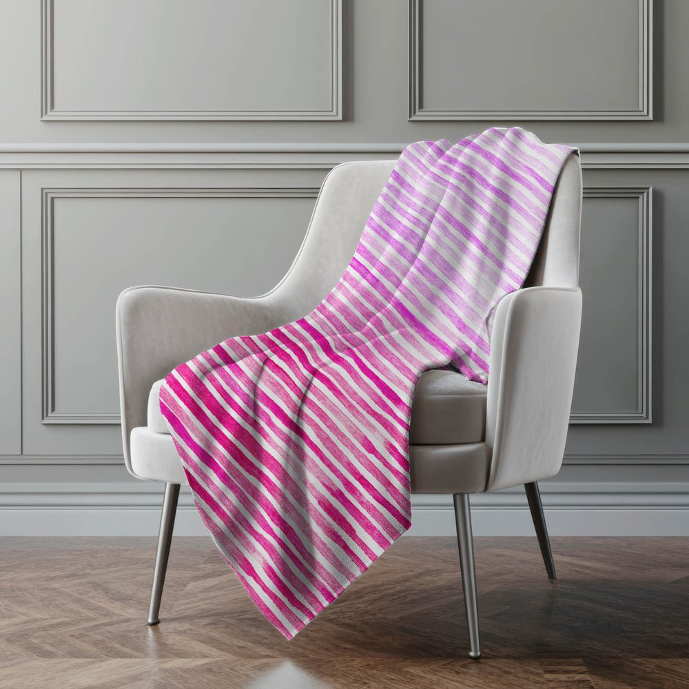 50" X 70" Pink And Ivory Striped Microfiber Plush Throw Blanket