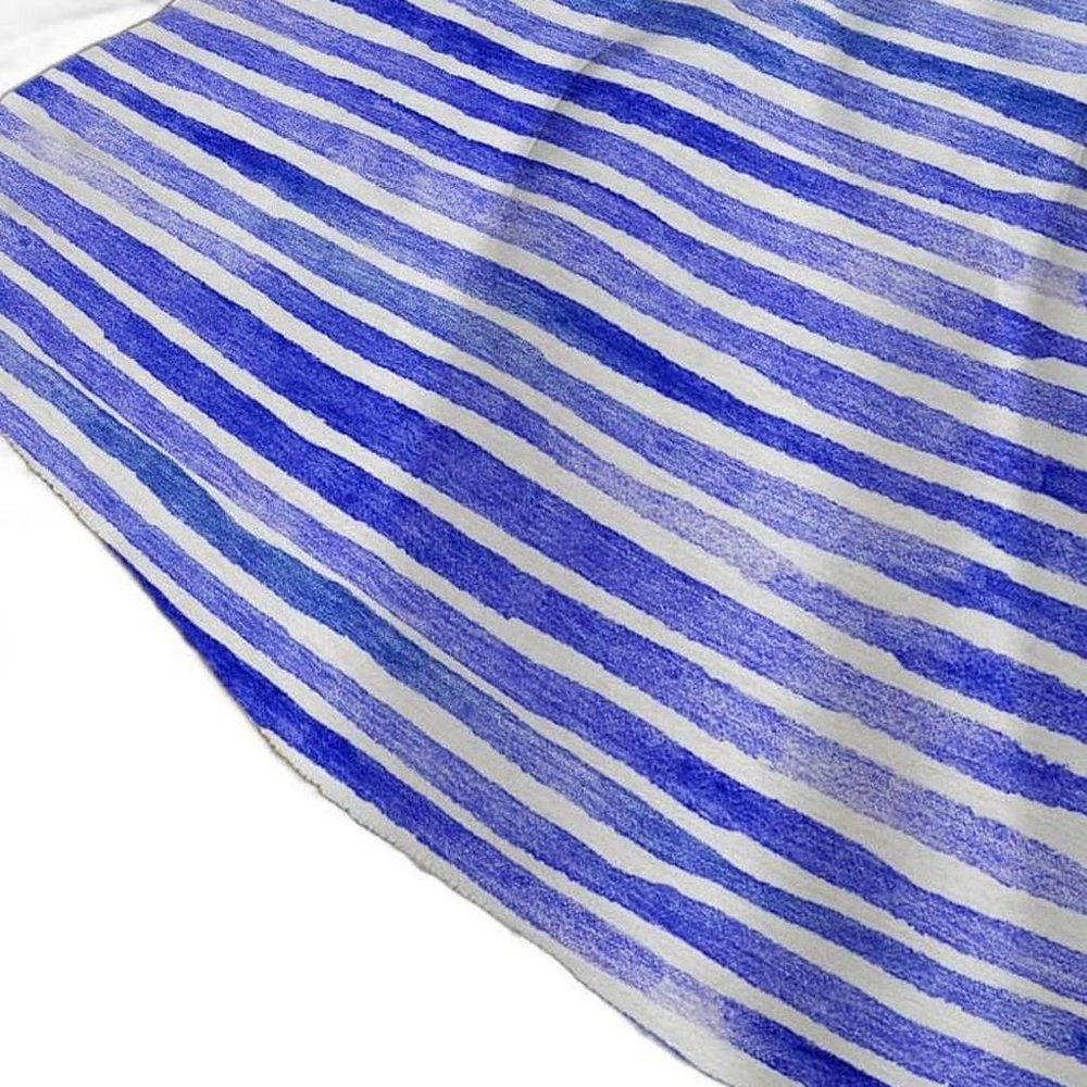 50" X 70" Blue And Ivory Striped Polyester Woven Plush Throw Blanket