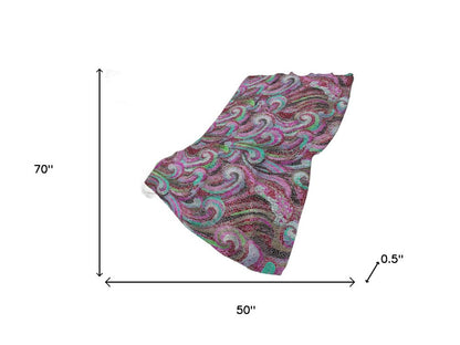 50" X 70" Raspberry Red And Green Abstract Polyester Woven Plush Throw Blanket