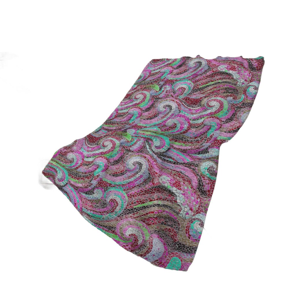 50" X 70" Raspberry Red And Green Abstract Polyester Woven Plush Throw Blanket
