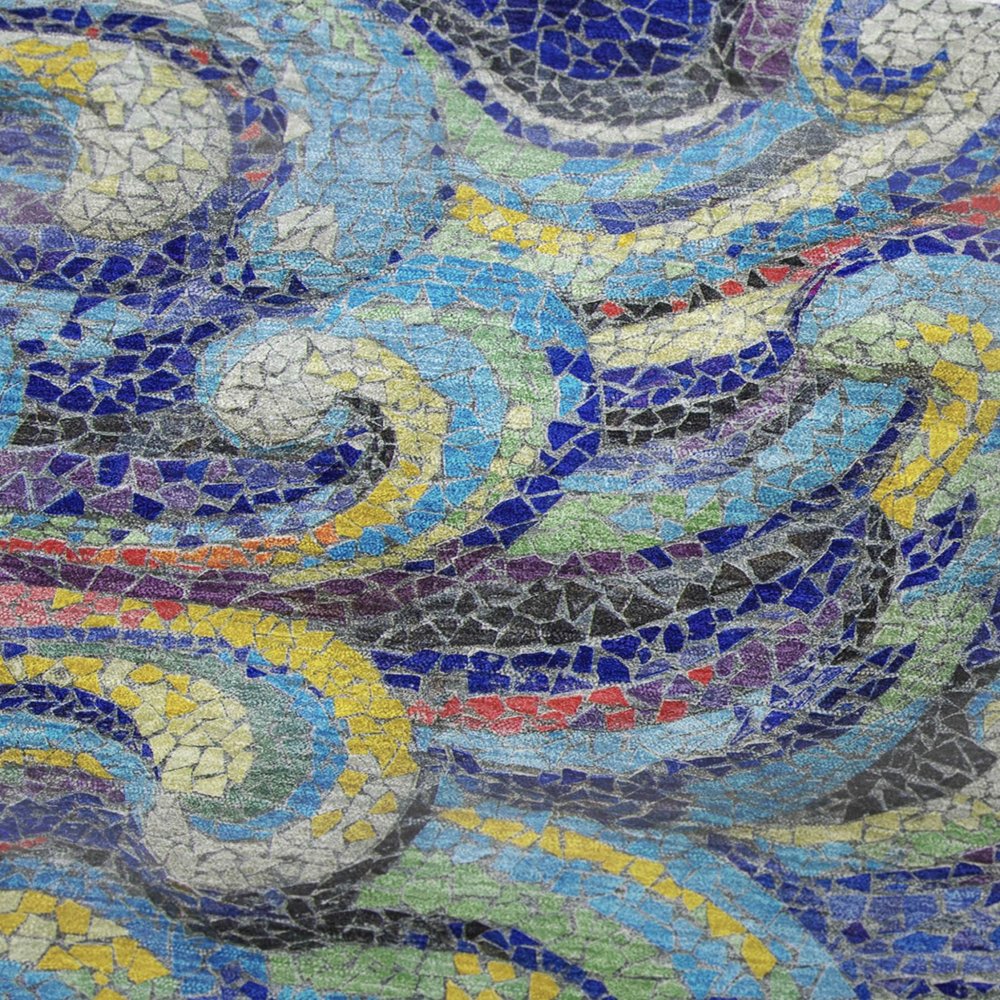 50" X 70" Blue Yellow And Ivory Abstract Polyester Woven Plush Throw Blanket
