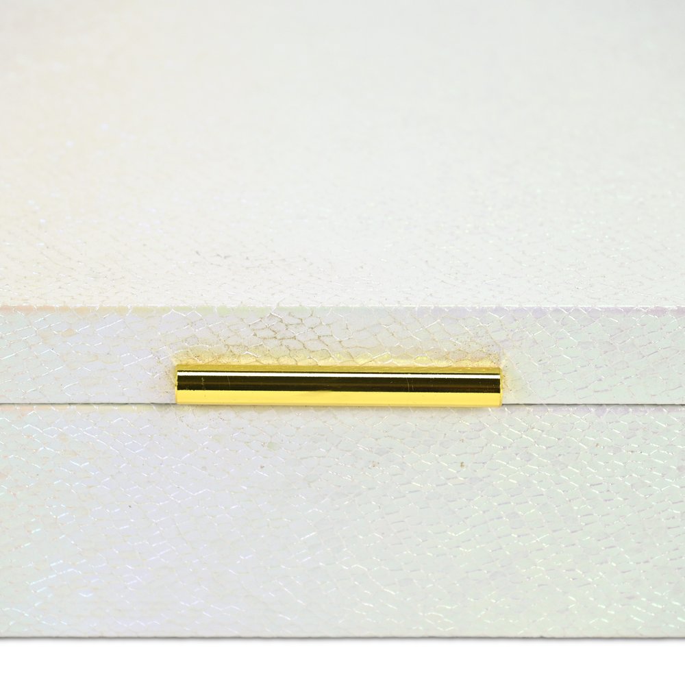 Set of Two White And Gold Faux Shagreen Nesting Storage Boxes With Lids
