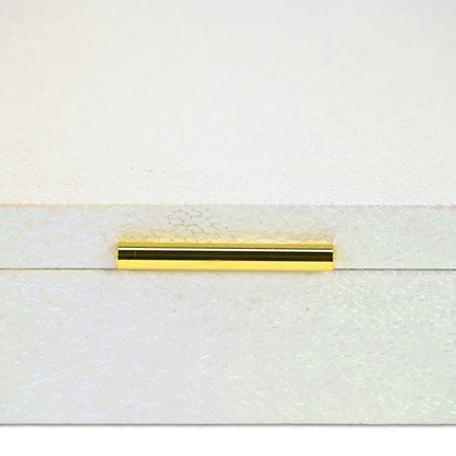 Set of Two White And Gold Faux Shagreen Nesting Storage Boxes With Lids