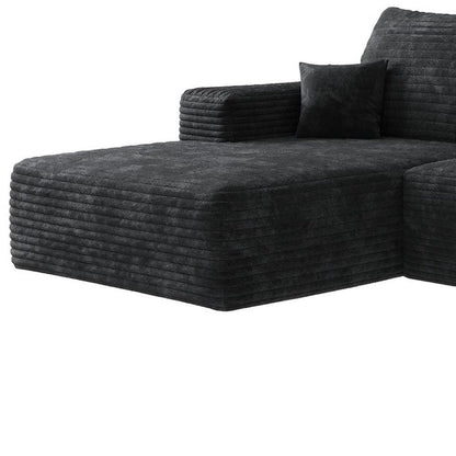 135" Black Corduroy Modular Universal Sofa With Ottoman And Toss Pillows