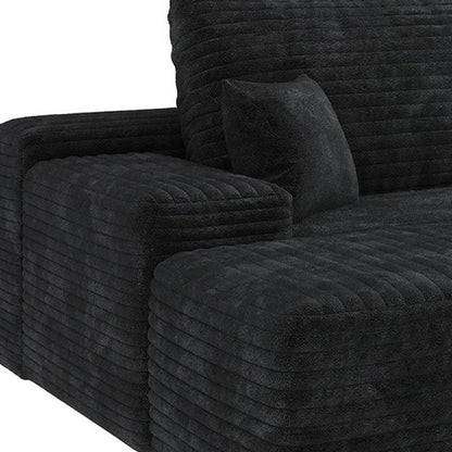 135" Black Corduroy Modular Universal Sofa With Ottoman And Toss Pillows
