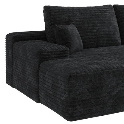 135" Black Corduroy Modular Universal Sofa With Ottoman And Toss Pillows