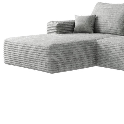 135" Gray Corduroy Modular Universal Sofa With Ottoman And Toss Pillows