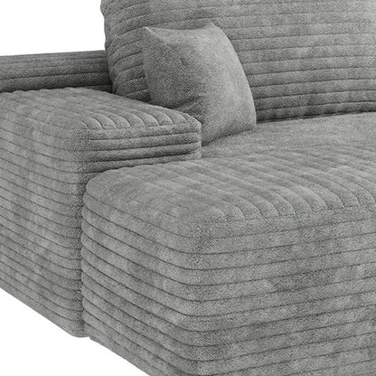 135" Gray Corduroy Modular Universal Sofa With Ottoman And Toss Pillows