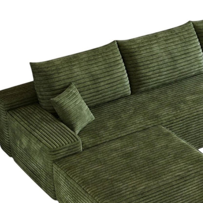 135" Green Corduroy Modular Universal Sofa With Ottoman And Toss Pillows