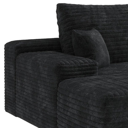 107" Black Corduroy Modular Universal Sofa With Ottoman And Toss Pillows