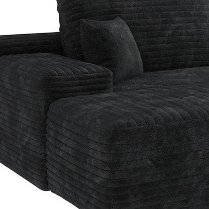 107" Black Corduroy Modular Universal Sofa With Ottoman And Toss Pillows