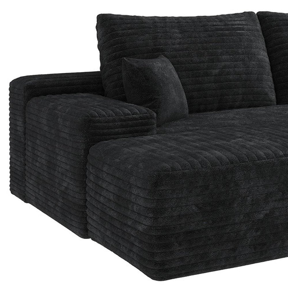 107" Black Corduroy Modular Universal Sofa With Ottoman And Toss Pillows