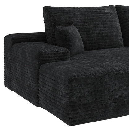 107" Black Corduroy Modular Universal Sofa With Ottoman And Toss Pillows