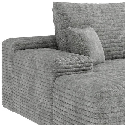 107" Gray Corduroy Modular Universal Sofa With Ottoman And Toss Pillows