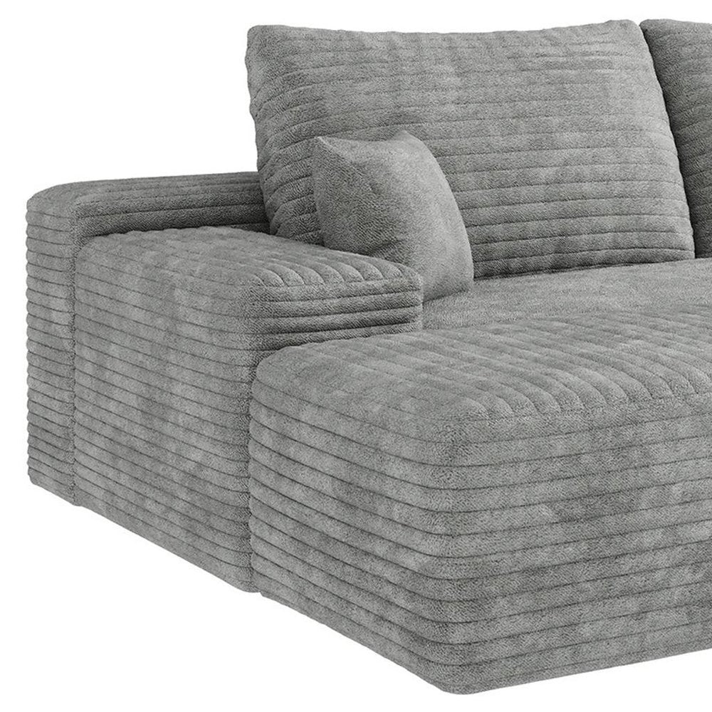 107" Gray Corduroy Modular Universal Sofa With Ottoman And Toss Pillows