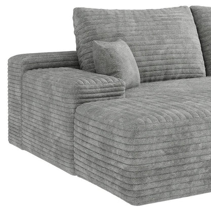 107" Gray Corduroy Modular Universal Sofa With Ottoman And Toss Pillows