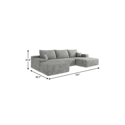 107" Gray Corduroy Modular Universal Sofa With Ottoman And Toss Pillows