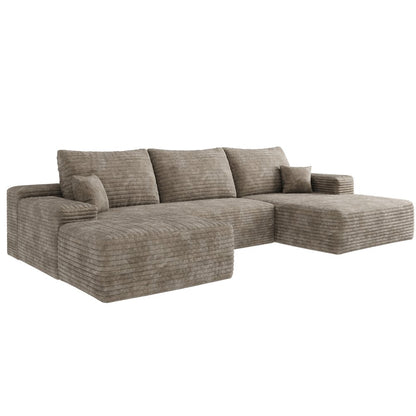 107" Camel Corduroy Modular Universal Sofa With Ottoman And Toss Pillows