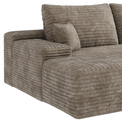 107" Camel Corduroy Modular Universal Sofa With Ottoman And Toss Pillows