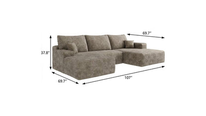 107" Camel Corduroy Modular Universal Sofa With Ottoman And Toss Pillows