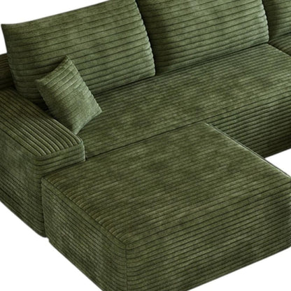 107" Green Corduroy Modular Universal Sofa With Ottoman And Toss Pillows
